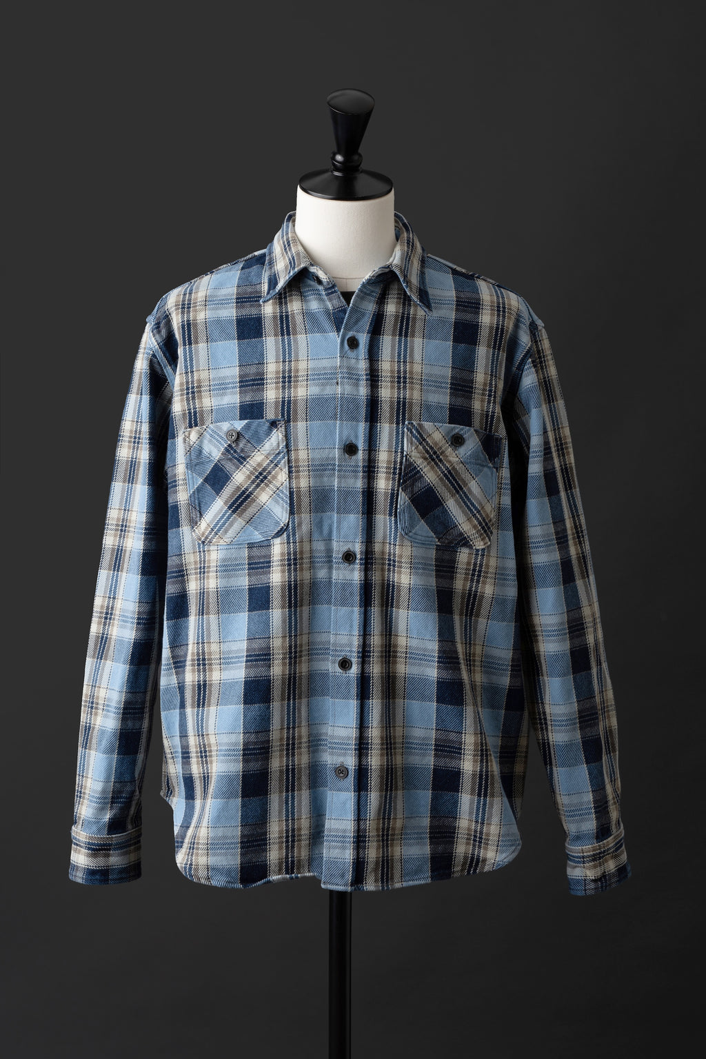 MS001G (BLC)  INDIGO CHECK HEAVY FLANNEL SHIRT
