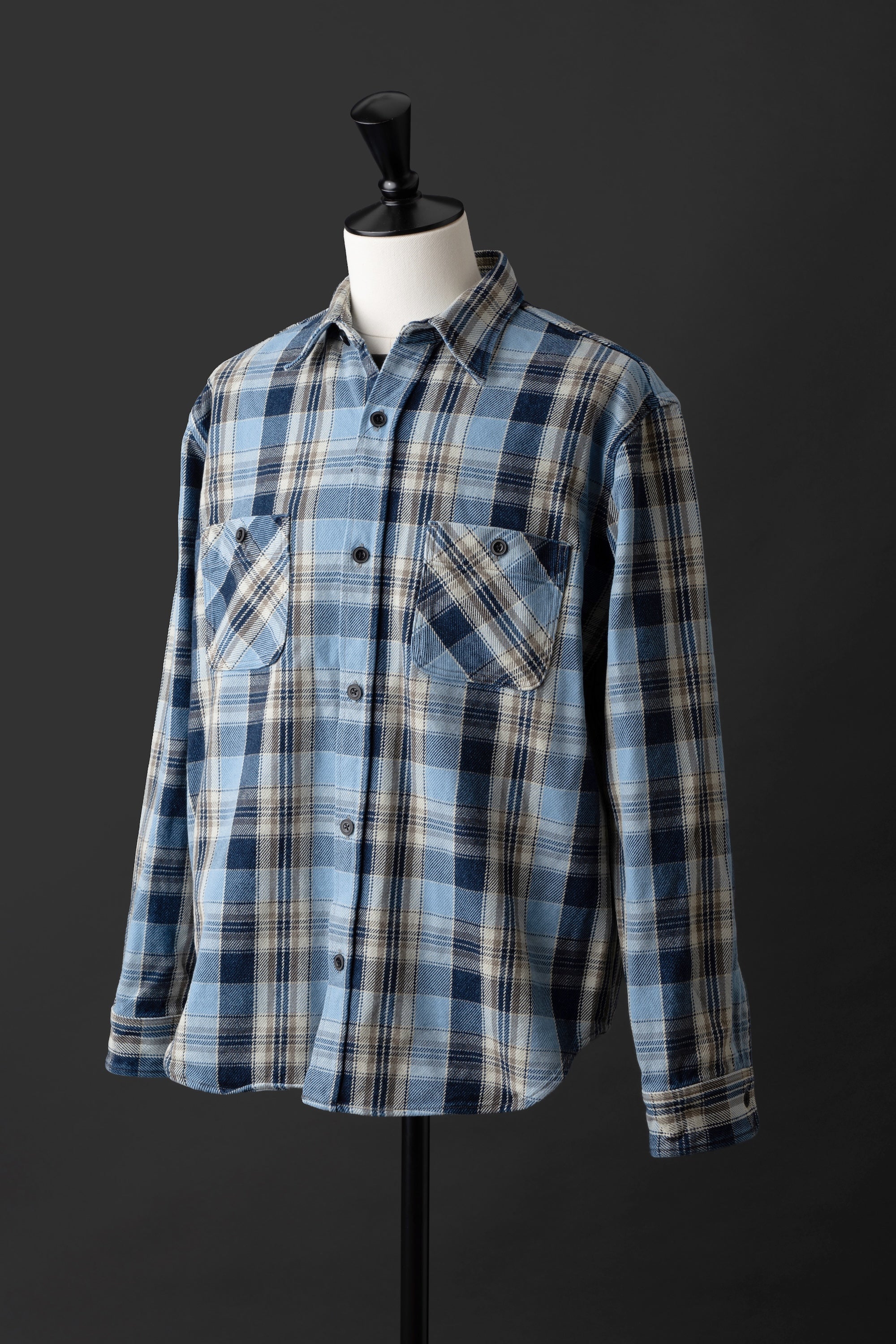 MS001G (BLC)  INDIGO CHECK HEAVY FLANNEL SHIRT